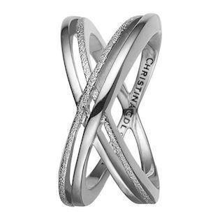 Christina Collect 925 sterling silver Multi Energy Double ring with cross and partly glittering surface, model 4.7.A